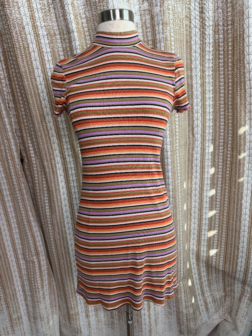 Billabong Women’s Small Multicolor Striped Ribbed Mock Neck Mini Dress Y2K